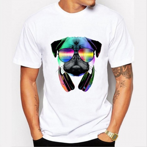 Mens the music dog Top Tees Pug Life Tshirts O Neck Camisetas Polyester Short Sleeve T-shirts Tops