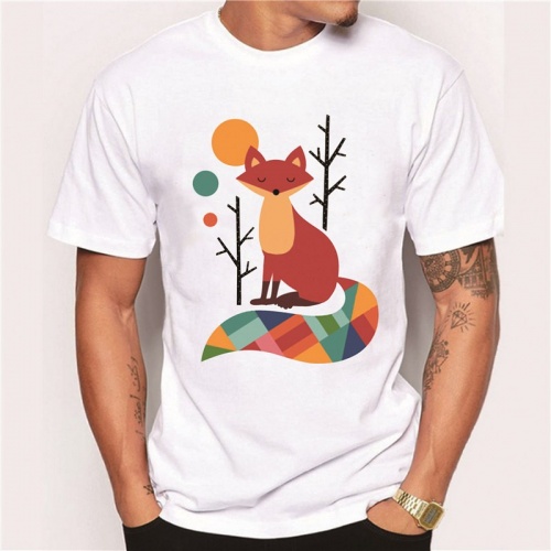 Mens colorful fox printed men t-shirt short sleeve casual funny tee shirts hipster animal cute fox design cool tops