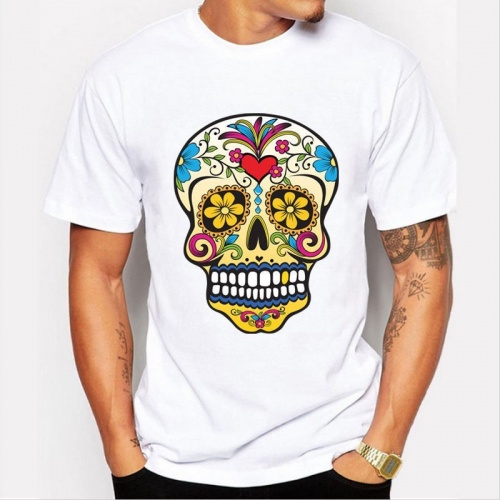 Mens gold tooth floral sugar skull t-shirt Harajuku funny tee shirts Hipster O-neck cool tops