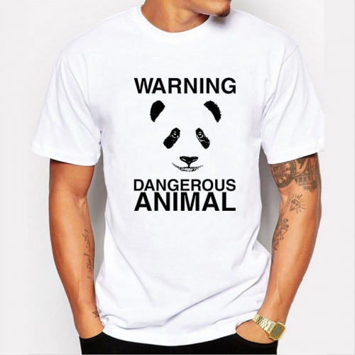 Mens WARNING DANGEROUS ANIMALPrint T shirt Fashion Casual Funny Shirt For Man White Top Tee