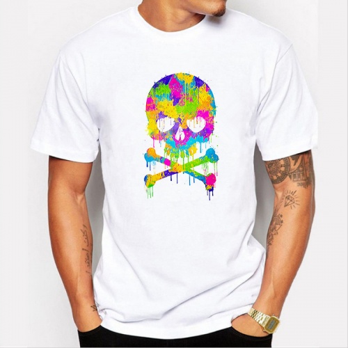 Men Fashion Watercolor Skull Design T shirt Novelty Graffiti Tops Gentleman Custom Printed Short Sleeve Tees