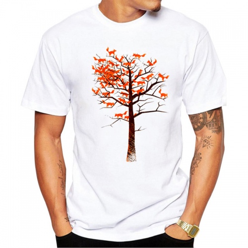 Mens Fashion Blazing Fox Tree Design Men T shirt Short Sleeve