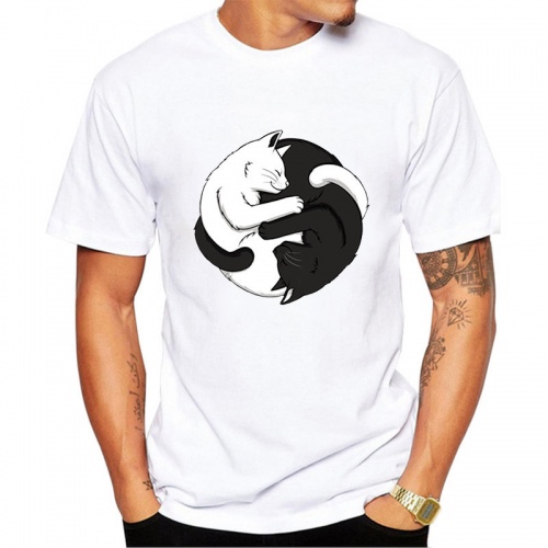 0318 Mens Yin Yang Cats Printed T Shirt Fashion Tees