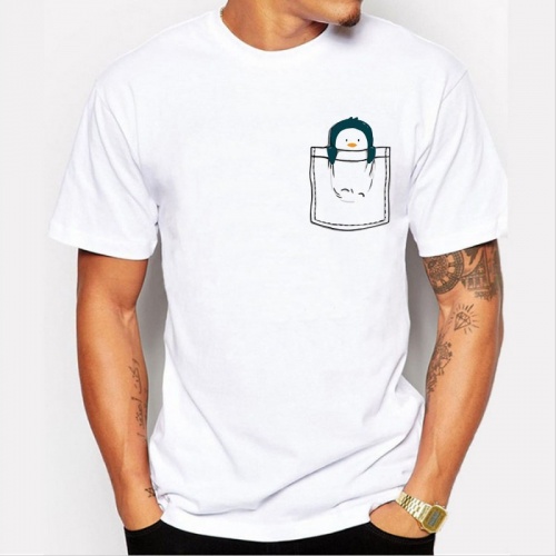 0310 Mens Pocket Cute Animal Design T shirt Novelty Tops Gentleman Custom Printed Short Sleeve Tees