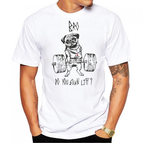 Mens Pug Squat Exercise Hard Design Mne's Creative Printed T-shirt Short Sleeve Male Funny Tops Hipster Casual Tees