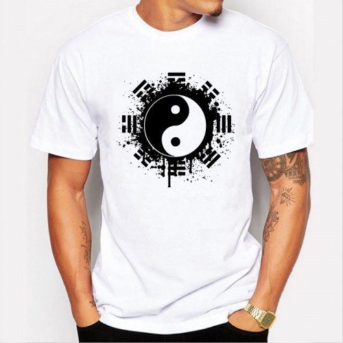 Men Tops Chinese Tai Chi Ink Ying Yang Tshirt Printed Cotton Clothing T-shirt Tees