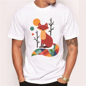 Mens colorful fox printed men t-shirt short sleeve casual funny tee shirts hipster animal cute fox design cool tops