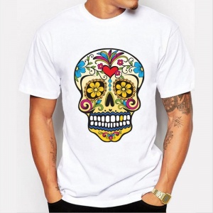 Mens gold tooth floral sugar skull t-shirt Harajuku funny tee shirts Hipster O-neck cool tops