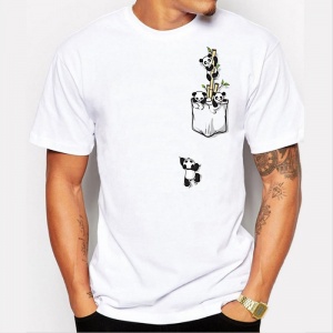 Mens pocket panda design t-shirt funny tee shirts Hipster O-neck cool tops