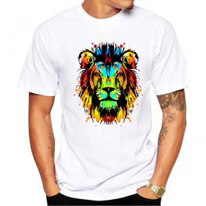 Mens Technicolor King Printed T Shirt Men's Cool Lion Design High Quality Tops Custom Hipster Tees