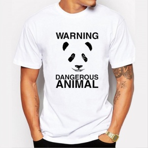Mens WARNING DANGEROUS ANIMALPrint T shirt Fashion Casual Funny Shirt For Man White Top Tee