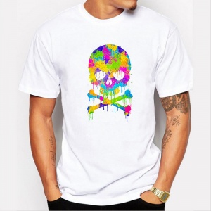 Men Fashion Watercolor Skull Design T shirt Novelty Graffiti Tops Gentleman Custom Printed Short Sleeve Tees