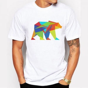 Mens geometric bear printed t-shirt Harajuku funny tee shirts Hipster O-neck cool tops