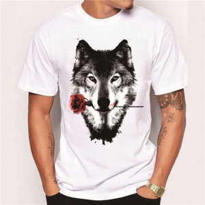 Men Fashion The Wolf and Rose Design T shirt Custom Printed Short Sleeve Tees