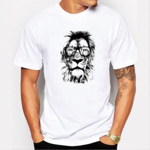 Mens The King Lion Wear Glasses Printed T-Shirt