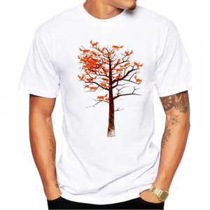 Mens Fashion Blazing Fox Tree Design Men T shirt Short Sleeve