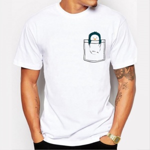 0310 Mens Pocket Cute Animal Design T shirt Novelty Tops Gentleman Custom Printed Short Sleeve Tees
