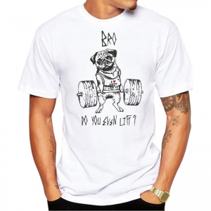 Mens Pug Squat Exercise Hard Design Mne's Creative Printed T-shirt Short Sleeve Male Funny Tops Hipster Casual Tees