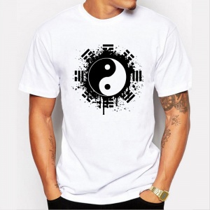 Men Tops Chinese Tai Chi Ink Ying Yang Tshirt Printed Cotton Clothing T-shirt Tees